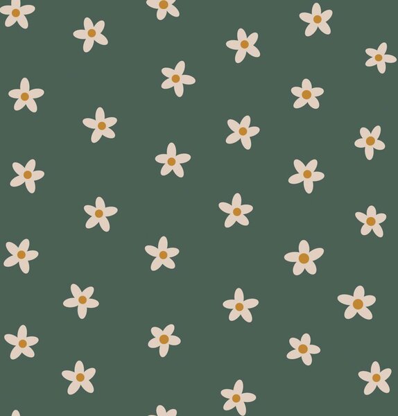 Dětská tapeta s květinami, lahvově zelená, 131116, Floral Fever, Esta Home