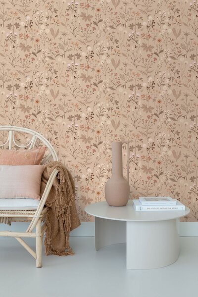 Tapeta s lučními květinami, béžová, 139840, Floral Fever, Esta Home