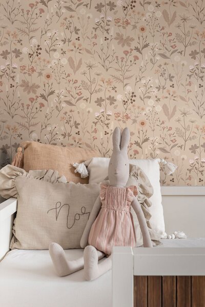 Tapeta s lučními květinami, béžová, 139840, Floral Fever, Esta Home