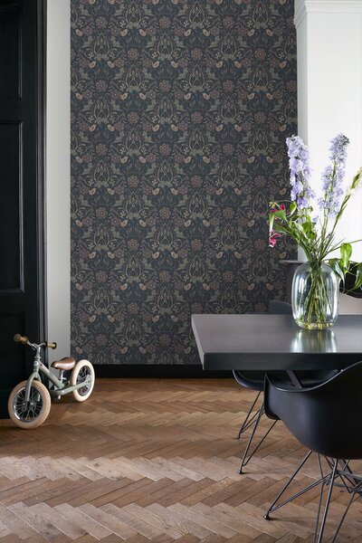 Tapeta s květinami a ptáky, modrá, starorůžová, 139832, Floral Fever, Esta Home