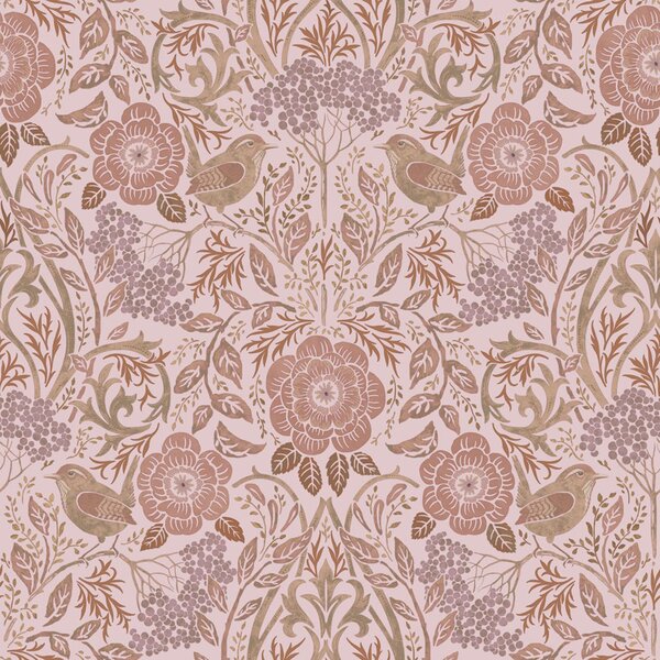 Tapeta s květinami a ptáky, růžová, 139830, Floral Fever, Esta Home