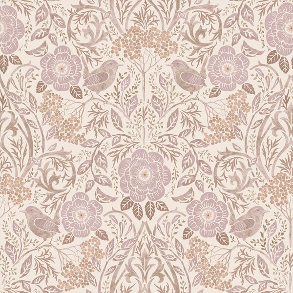Tapeta s květinami a ptáky, béžová, 139829, Floral Fever, Esta Home