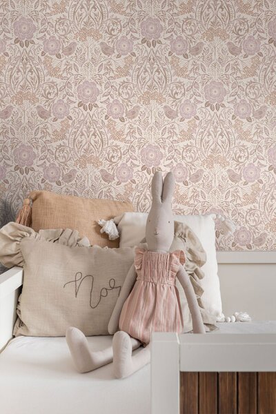 Tapeta s květinami a ptáky, béžová, 139829, Floral Fever, Esta Home