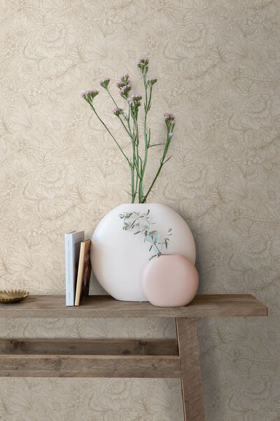 Tapeta s květinami a listy, béžová, 139795, Floral Fever, Esta Home