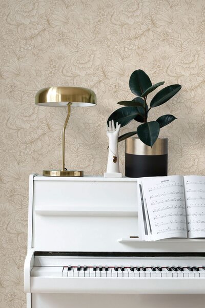Tapeta s květinami a listy, béžová, 139795, Floral Fever, Esta Home