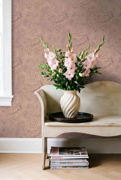 Tapeta s květinami a listy, růžová, 139794, Floral Fever, Esta Home