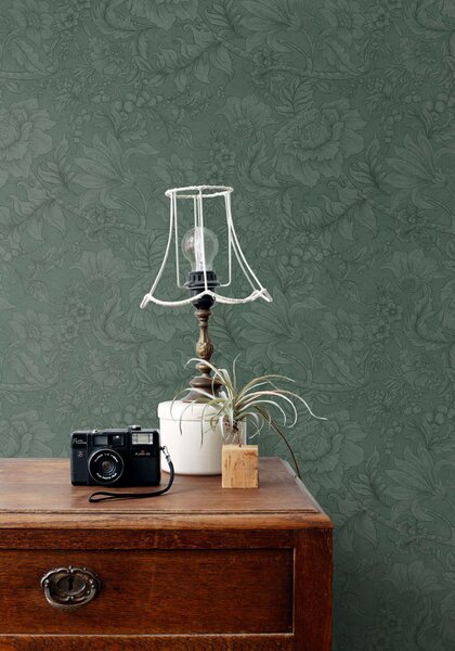 Tapeta s květinami a listy, zelená, 139793, Floral Fever, Esta Home