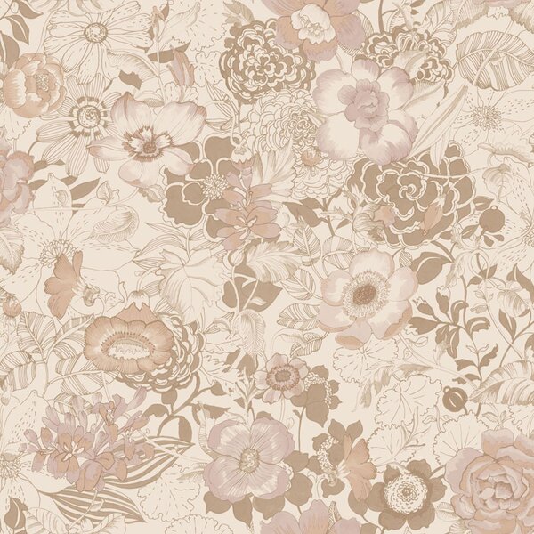 Tapeta s květinami, béžová, starorůžová, 139763, Floral Fever, Esta Home
