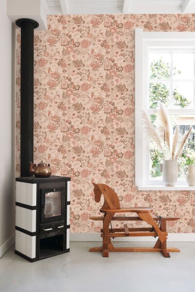 Tapeta s květinami, růžovo-hnědá (terakotová), růžová, 139766, Floral Fever, Esta Home