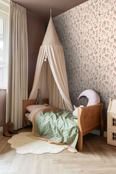 Dětská tapeta s květinami, růžová, béžová, 139693, Floral Fever, Esta Home