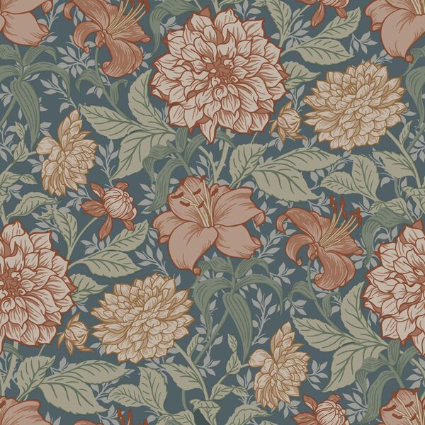 Tapeta s květinami, modrá, zelená, 139642, Floral Fever, Esta Home
