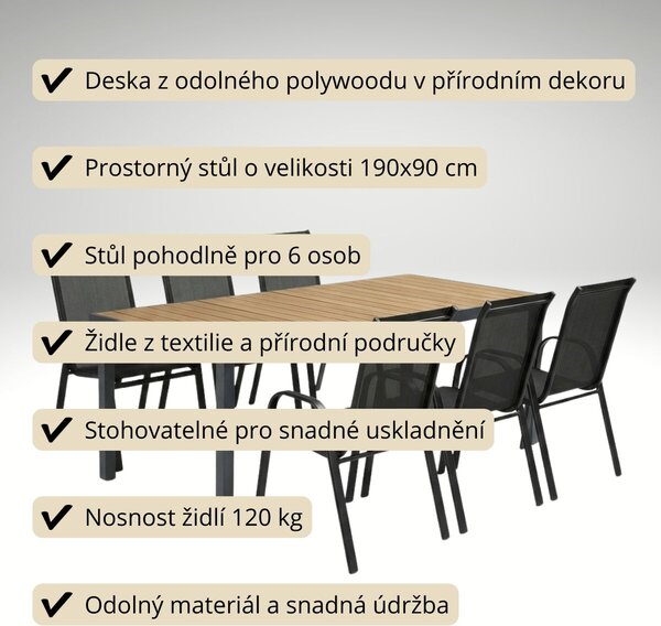 Vikio Venkovní zahradní set 190x90 pro 6 osob přírodní DK303-190P
