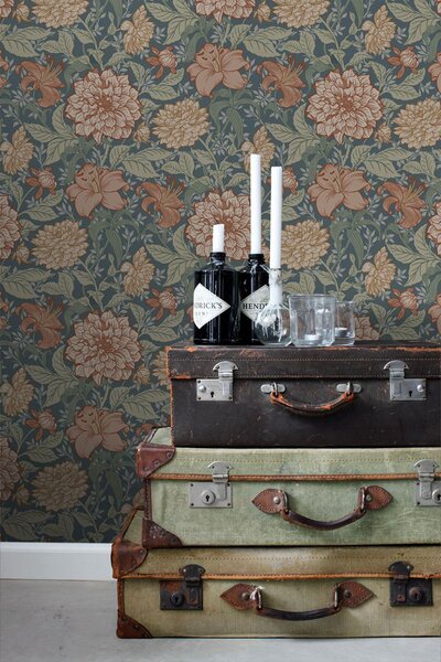Tapeta s květinami, modrá, zelená, 139642, Floral Fever, Esta Home