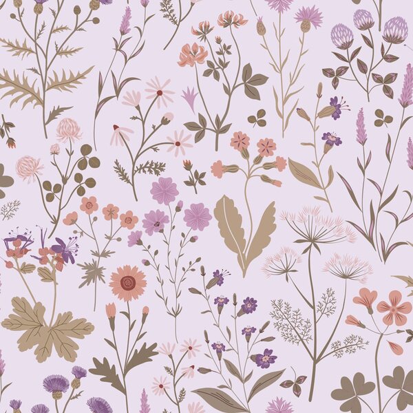 Tapeta s lučními květinami, starorůžová,139756, Floral Fever, Esta Home