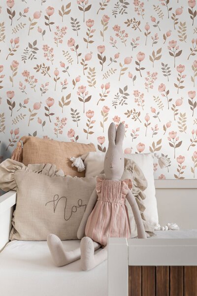 Dětská tapeta s květinami, růžová, zelená, 139692, Floral Fever, Esta Home