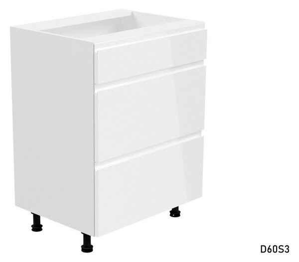 Kuchyňská skříňka dolní šuplíková široká YARD D60S3, 60x82x47, bílá/šedá lesk