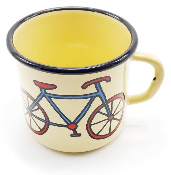 Smaltovaný hrnek Smaltum Retro kolo, béžový, autorská ilustrace, plecháček, 350 ml