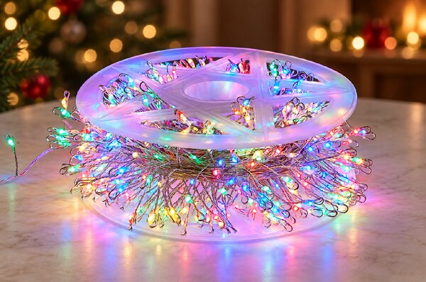 Vánoční LED mikro řetěz, různobarevný, 50 m, 1500 LED, 8 programů, dálkové ovládání