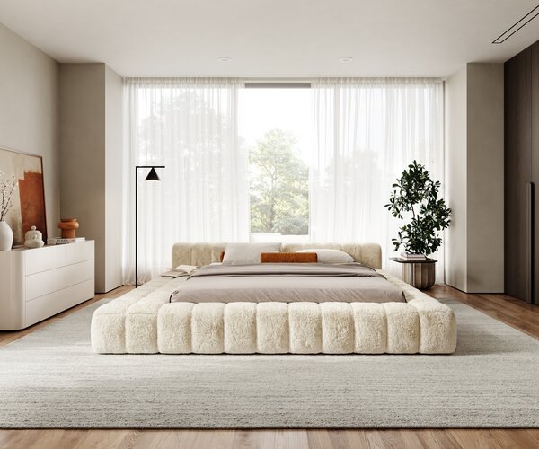 DELIFE Čalouněná postel Espazio 180x200 cm plyšový manšestr krémová bílá