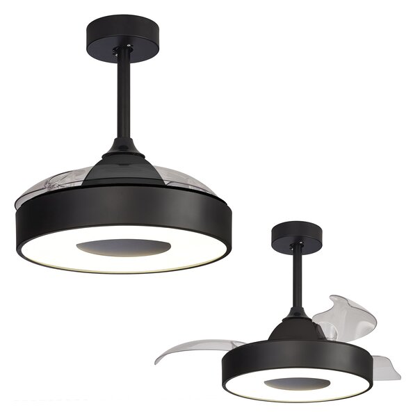Mantra 8221 Coin Mini, rozvinovací ventilátor se svítidlem a dálk. ovladačem, LED 45W 2700-5000K, černá, průměr 43/90cm