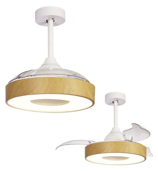 Mantra 8220 Coin Mini, rozvinovací ventilátor se svítidlem a dálk. ovladačem, LED 45W 2700-5000K, dřevěná, průměr 43/90cm