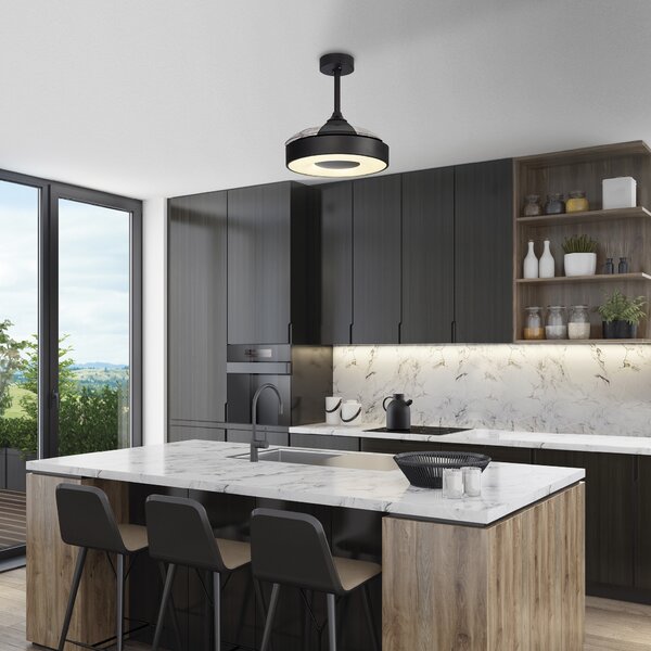 Mantra 8221 Coin Mini, rozvinovací ventilátor se svítidlem a dálk. ovladačem, LED 45W 2700-5000K, černá, průměr 43/90cm