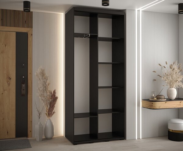 Šatní skříň DAVOS 1 s posuvnými dveřmi 100x235x45 cm ČERNÁ, černé