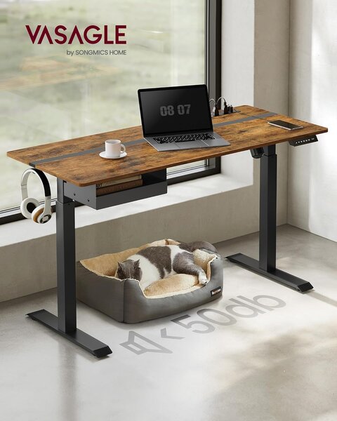 SONGMICS Výškově nastavitelný elektrický pracovní stůl Vasagle Pomeras hnědý/černý