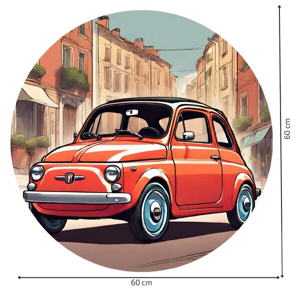 PIPPER. Kruhová samolepka na zeď "Fiat 500" Velikost: 100cm