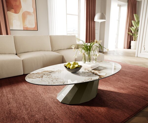 DELIFE Konferenční stolek Edge oválný 140x80 cm keramika Minas Melange Parabi kov titanová barva