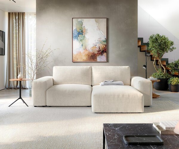 DELIFE Rohová pohovka Lanzo 230×155 cm strukturovaná látka měkká béžová variabilní lenoška