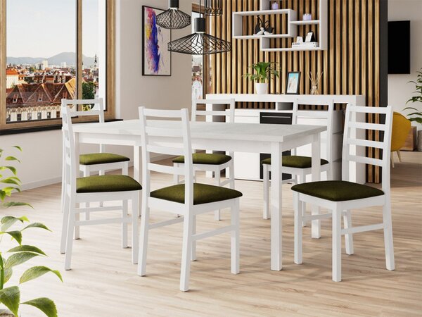Rozkládací jídelní stůl se 6 židlemi AL02, Barva dřeva: ořech-L, Potah: 25x - Paros 2 5903211236341