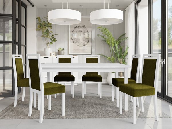 Rozkládací jídelní stůl se 6 židlemi AL03, Barva dřeva: ořech-L, Potah: 25x - Paros 2 5903211236617