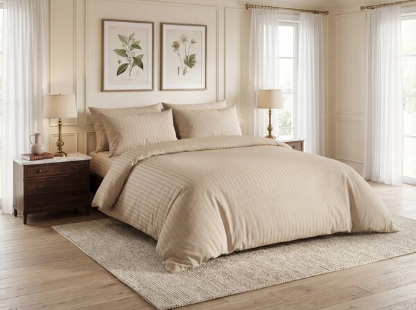 Hotelové povlečení z mikrovlákna JASMINE PURE světle hnědé - proužek 1 cm, hotelová kapsa Rozměr povlečení: 70 x 90 cm | 140 x 200 cm