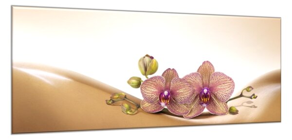 Obraz skleněný orchidej na hnědé vlně - 40 x 60 cm