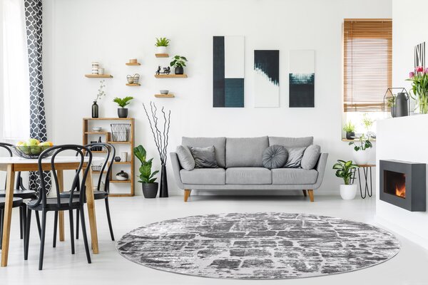 Makro Abra Kulatý koberec MEFE 6184 Kámen tmavě šedý Rozměr: průměr 120 cm