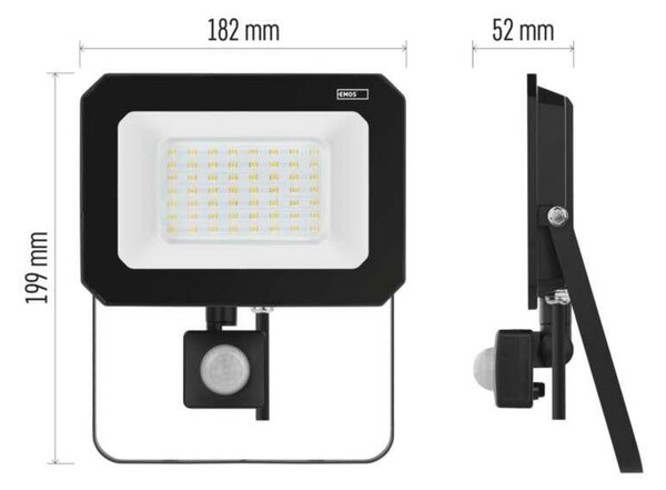EMOS LED reflektor SIMPO s pohybovým čidlem, 50 W, černý, neutrální bílá ZS2343