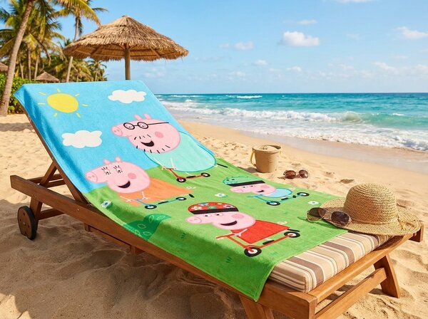 Dětská plážová osuška PEPPA PIG 70x140 cm barevná, 100% bavlněný velur
