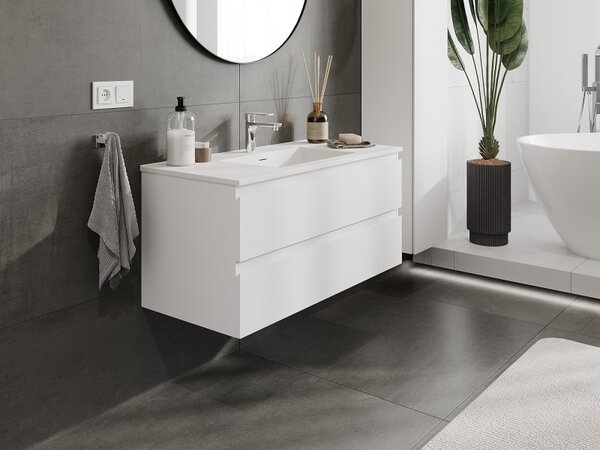 Mexen Orio, koupelnová skříňka 100 cm s umyvadlem Otis, 2 zásuvky, bílá matná, 91A10-10047-2-BFF01-W18M01