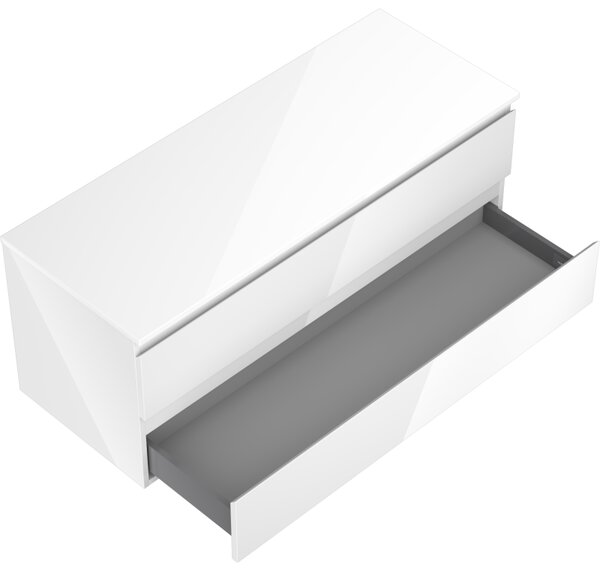 Mexen Orio, koupelnová skříňka 120 cm s horní částí, 2 zásuvky, bílá lesklá, 91A10-12047-2-BFFC00