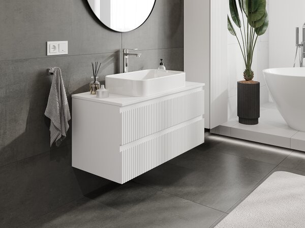 Mexen Rivel, koupelnová skříňka 100 cm, 2 zásuvky, drážkovaná, bílá matná, 91A20-10047-2-BFF01