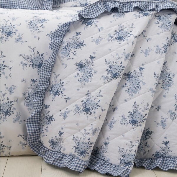 Bílo-modrý prošívaný přehoz 220x230 cm Lucie Floral Frill – Catherine Lansfield