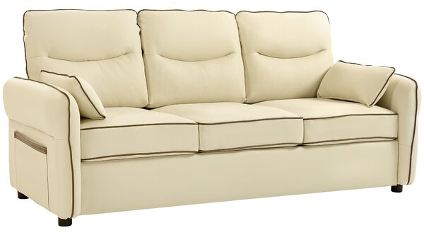 HOMCOM 3místná pohovka, moderní obývací pokoj, 190 × 83 × 90 cm, čalounění z PU, silné polstrování, široké sedadlo, opěrky a boční kapsa, rychlá montá