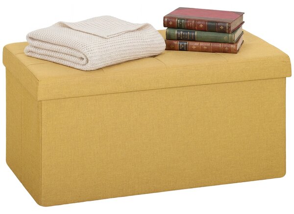 HOMCOM skládací úložný taburet 84 l, 76 × 38 × 38 cm, čalounění vzhled lnu, nosnost 120 kg, žlutý | Aosom
