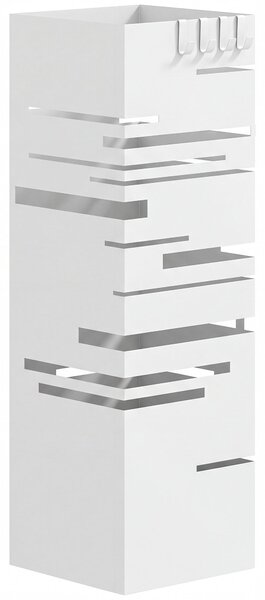 HOMCOM kovový stojan na deštníky s 4 háčky a odnímatelnou odkapávací miskou, bílý — do předsíně a kanceláře, 15,5 × 15,5 × 49 cm | Aosom