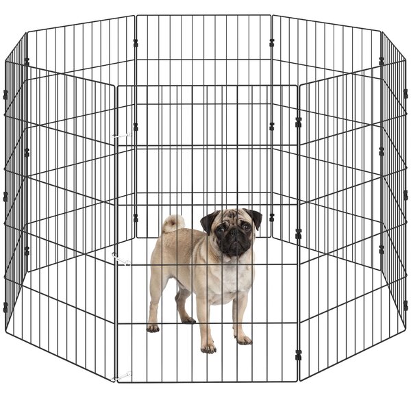 PawHut skládací kovová ohrádka pro psy – rozšiřitelná 8-panelová s kolíky pro vnitřní i venkovní použití, panely 50 × 80 cm | Aosom