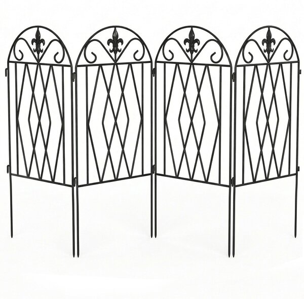 Outsunny 4‑panelový kovový zahradní plot, 125 × 56 cm, oblouková dekorace, odolný a snadná montáž, pro záhon, terasu, trávník, černý | Aosom