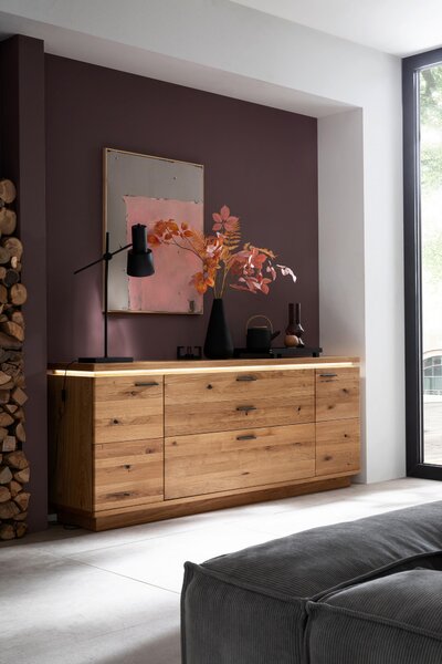ŠIROKÁ KOMODA, trámový dub, barvy dubu, 210/84/44 cm Linea Natura