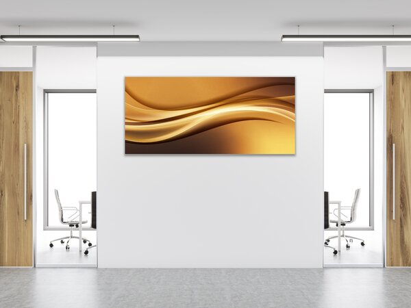 Obraz skleněný hnědo zlatá vlna - 30 x 60 cm