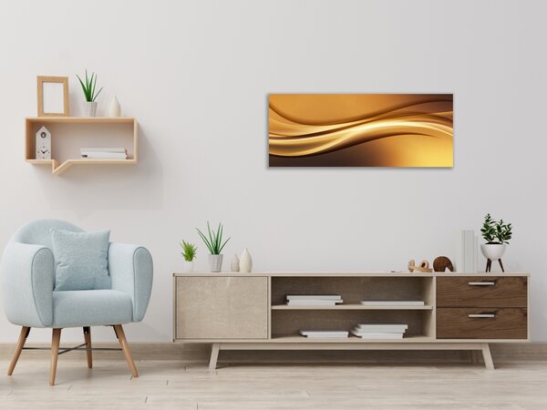 Obraz skleněný hnědo zlatá vlna - 30 x 60 cm